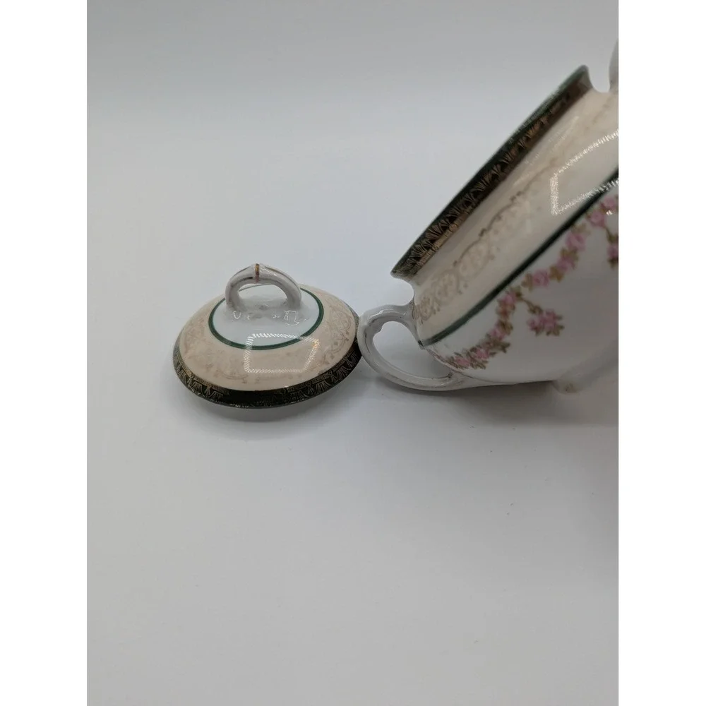 MZ Austria‎ Habsburg Sugar Bowl with Lid Pink Floral Gold Gilt Vintage